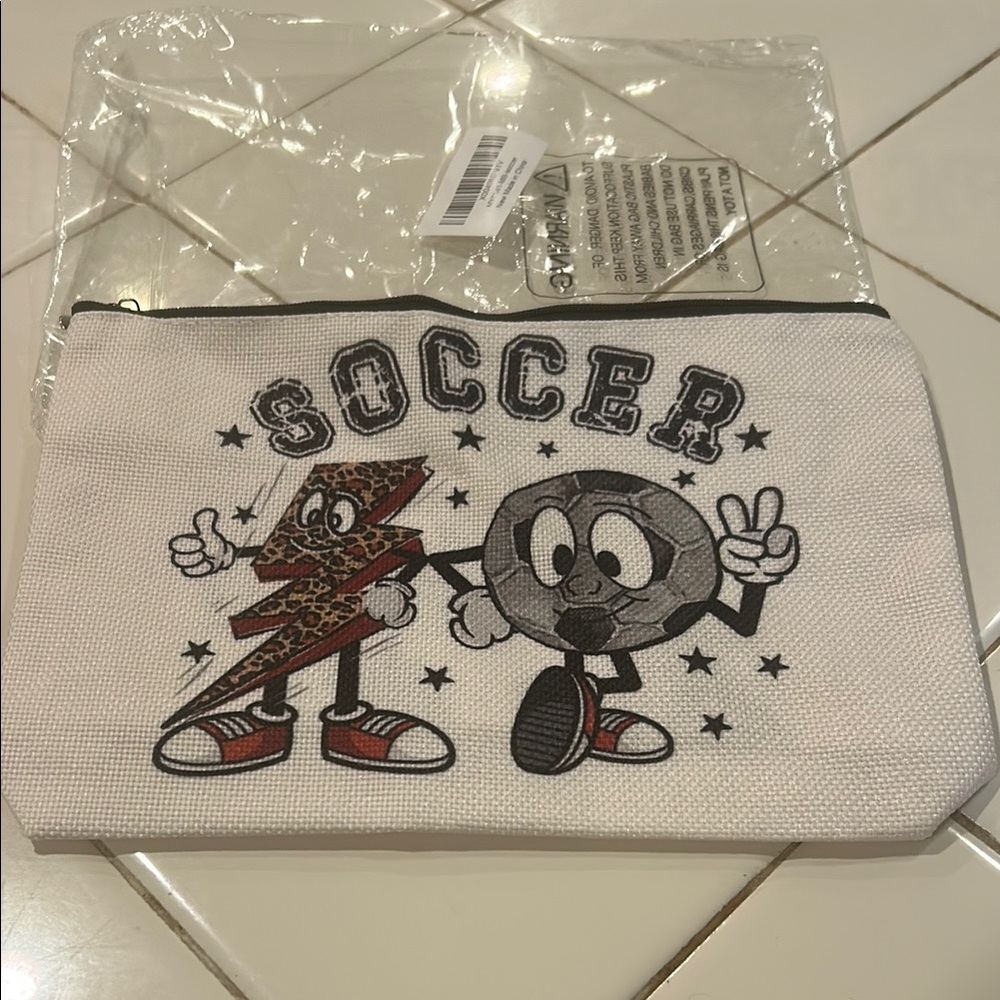 White and Black Cartoon Soccer Clutch Bag